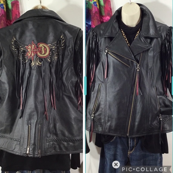 Harley-Davidson Jackets & Blazers - Vintage Harley Davidson Magic Dip dyed fringe Black Leather Jacket XL NWOT